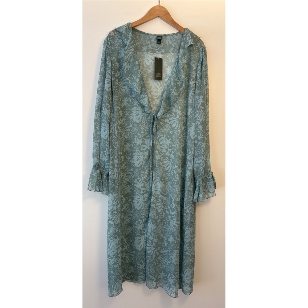 Wild Fable Long Ruffle Cardigan Duster Size XL Tie Front NWT Boho Festival Green